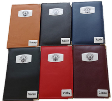 Load image into Gallery viewer, Individual Named Faux Leather Scorecard Holders from £6.90. Min qty 5.